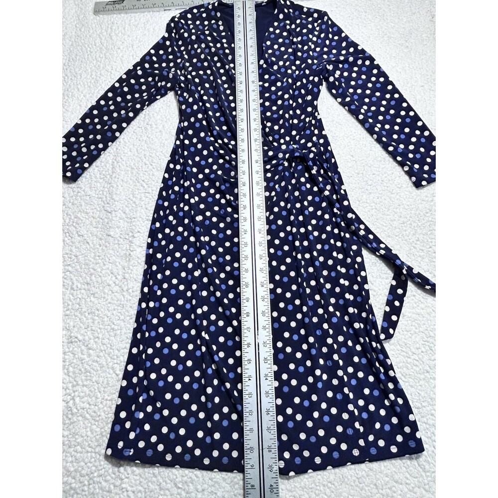 Anne Klein Womens Wrap Dress Size M Navy Blue White Polka DotFauxWrap LongSleeve - Picture 5 of 8
